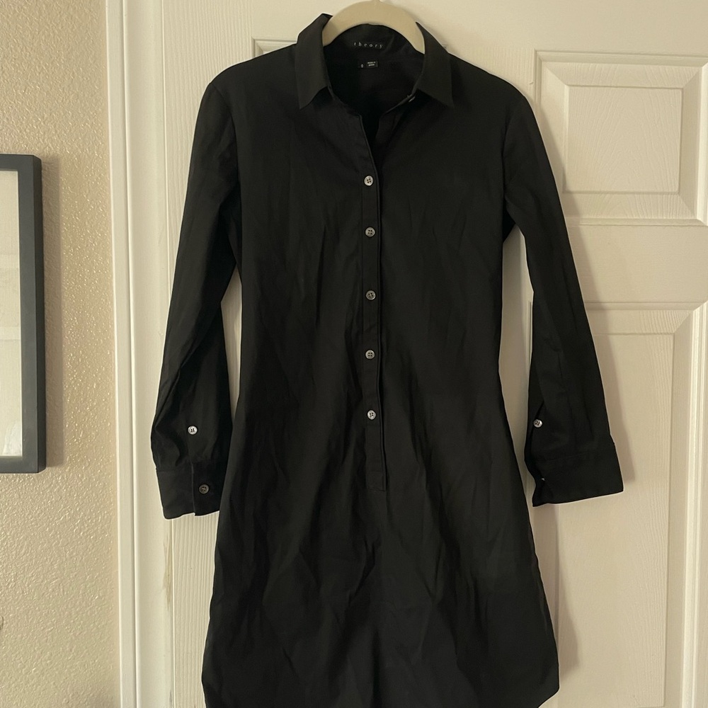 THEORY Black Button Down Shirt Dress
